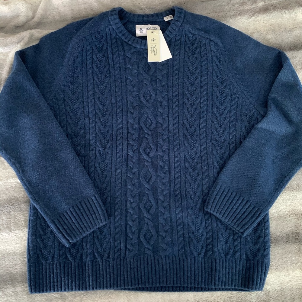 Penguin Donegal Cable Knit Pullover Sweater Blue